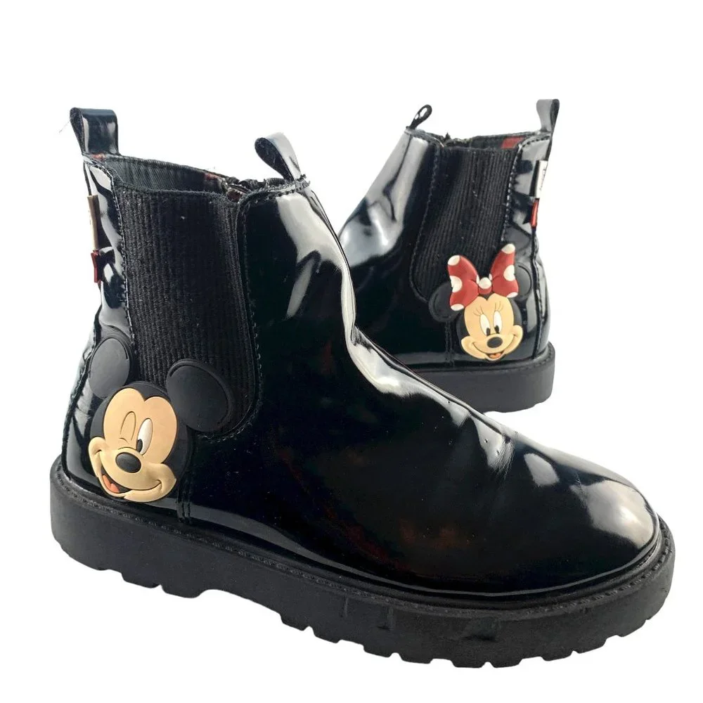 ZARA‎ X DISNEY Faux Patent Leather Zip Rain Boots